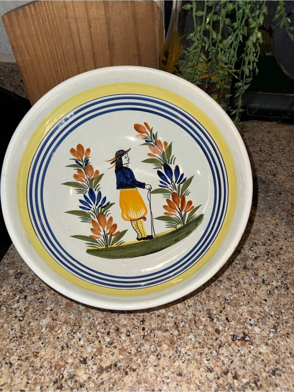 Vintage Henriot Quimper France Hand-Painted Breton Woman Bowl